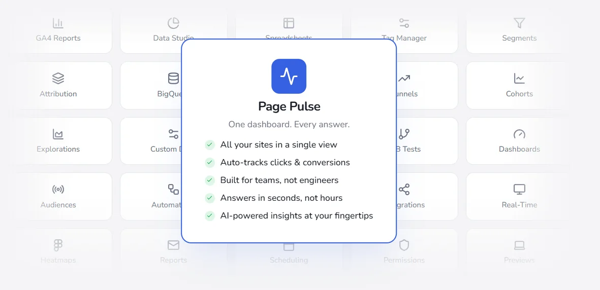 Page Pulse: one dashboard for all sites, automatic click and conversion tracking, AI insights